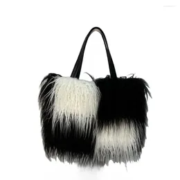 Evening Bags Square Plush Shoulder Bag 2024 Fur Black And White Handbag Simple Large Capacity Tote