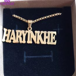Necklaces Personalized Name Necklaces With Heart Crown Customized Big Nameplate Pendant Necklaces Punk Hip Hop Jewelry Gifts For Friends
