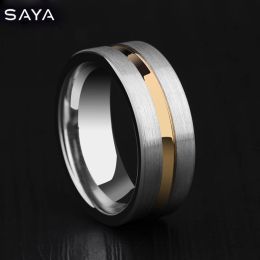 Rings 2021 Tungsten Wedding Rings, 8mm Width White Band Brushed Finishing inlay Gold Colour Groove, Free Shipping, Engraving