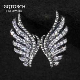 Earrings Genuine 925 Sterling Silver Angel Wings Stud Earrings For Women Micro Paved Zirconia Stone Vintage Earrings Luxury Jewellery