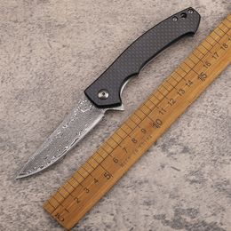 1Pcs New A2280 Flipper Folding Knife Damascus Steel Straight Point Blade Carbon Fibre with Steel Handle Ball Bearing Fast Open EDC Pocket Knives