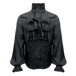 Medieval MenS Shirts Renaissance Vintage Bandage Victorian Ruffles Gothic Male Blouse Tops Groom Casual Cosplay Costume Xmas 240219