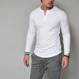 Men Button ONeck Long Sleeve Slim Solid Tshirt Tops Summer Oversized S3XL Male Tee HTZA041 240219
