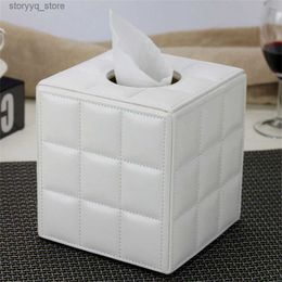 Tissue Boxes Napkins 2024 Creative Desktop Roll Paper Box Grids PU Leather Tissue Box Kitchen Pumping Tray European Acrylic Fashion Cube Napkin Box Q240222