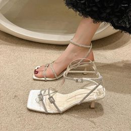 Sandals 2024 Summer Comfort Shoes For Women Beige Heeled Black High Stiletto Gladiator Fashion Girls Clear Back Strap Simple