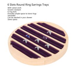 Rings 6 Slots Round Ring Earrings Trays Stackable Scratch Resistant Wooden Jewelry Box Ring Holder Inserts Jewelry Organizer Tray a