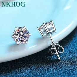 Earrings 925 Sterling Silver D Color VVS1 Moissanite Diamond Stud Earrings For Women Party Fine Jewelry Gift Classic 6 Claws NKHOG