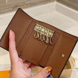 Key Pouch PU Leather Bag Holders Purse Fashion Womens Mens Key Ring Credit Card Holder Coin Purses Mini Wallet Charm Brown