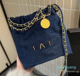 2024 Denim Letters Printed Designer Mini Bag 23cm Gold Coins Charm Chain Women Shoulder Cross Body Handbag High Capacity Stylish Purse