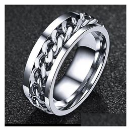 Cluster Rings High Quality Titanium Steel Couple Rings For Women Men Personality Hip-Hop Chain Rotating Ring Fashion Jewelr Dhgarden Dhrnc