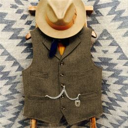 Men's Suit Vest Brown Wool Male For Man Vest Denim Jeans Waistcoat Jacket Denim Slim Fit Casual Formal Business
