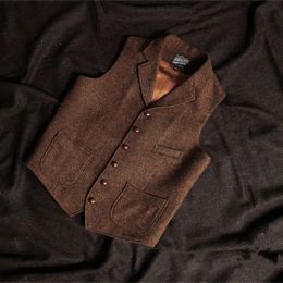 Men's Vest Waistcoat Steampunk Jacket Brown Vests for Men Formal Steam Punk Wool Tweed Suit Male