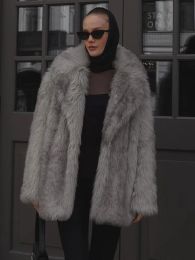 Fur Gradient Faux Fur Plush Fluffy Coat For Women Winter Thicken Wool Blends Spliced Cardigan Jackets 2023 Winter Christmas Coats