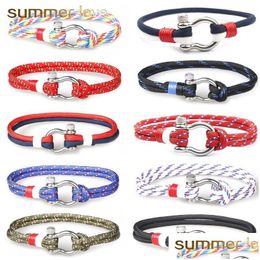 Charm Bracelets Fashion Handmade Rope Charm Bracelet For Men Women Marine Style Double Braided Umbrella Stainless Steel Buckles Jewel Dhfv7