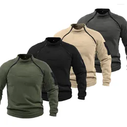Men's Jackets Fleece Windproof Jacket Solid Colour Tactical Outdoor Pullover Loose Casual Standing Collar Sweatshirt Thick Sportwear Tops