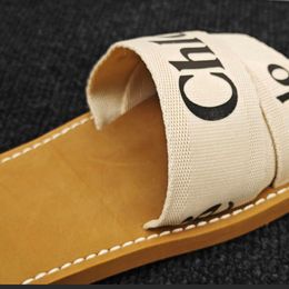 Famous Designer Women Woody Sandals fluffy flat mule slides lace Lettering Beige Multi-Color Black sliders canvas slippers womens sandal