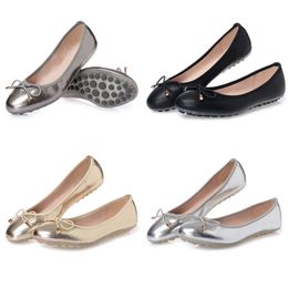 2024 summer women shoes low heels silvery Round head Bow knot Flat bottom comfortable Breathable Mom Black gold large size 36-41