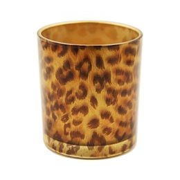 Leopard Print Candle Holder Votive Tea Light Glass Jar Amber Animal Pattern Wedding Centerpiece Home Bar Decoration