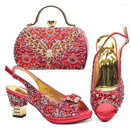 Dress Shoes Red Stones And Bag Set For Women Ladies Summer Sandals Match With Purse Handbag Pumps Clutch Femmes Sandales 938-16B