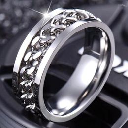 Cluster Rings Jisensp Stainless Steel Multicolor Chain Spinner Finger Ring Rotating Anxiety Fidget For Men Punk Fashion Jewellery Gift