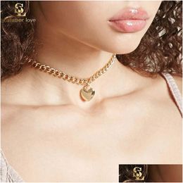 Pendant Necklaces New Arrival Small Heart Lock Pendant Choker Necklace For Women Cute Gold Sier Adjustbale Size Chain Fashion Jewelry Dhy1K