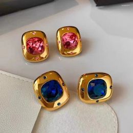 Stud Earrings Fashion Luxury Jewellery Colour Crystal Rhinestone Square For Woman Gold Colour Earring Accessories Brincos