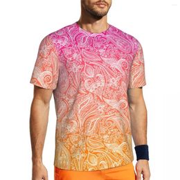 Men's T Shirts Sportswear Shirt For Men White Paisley T-Shirts Pink To Orange Summer Tee O Neck Y2K Fun Graphic Tops Gift