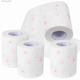 Tissue Boxes Napkins 4 Rolls Bath Towel Bathroom Supplies Printed Toilet Paper Printing Flower Napkins For Decorative Face Tissues Q240222