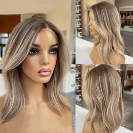 Highlight Wig Human Hair Straight Coloured Brown Ombre Blonde Brazilian 360 Full Lace Closure Wigs for Women Transparent Lace Front Wig