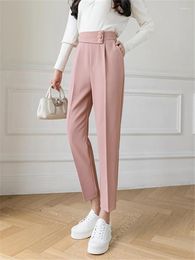 Women's Pants 2024 Autumn Formal Harem Elegant Buttons High Waist Casual Workwear Solid Chic Trousers Female Spring LJ23