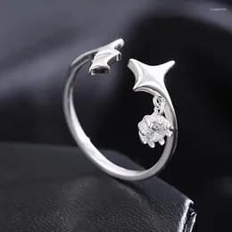 Cluster Rings Punk Personality Creative For Women Design Four-pointed Star Finger Ring Rhinestone Circle Aesthetic Jewelry Accessories