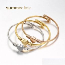 Bangle New Heart Adjustable Gold Sier Rose Bracelet High Polishing Stainless Steel Screw Charm Bracelets For Drop Delivery Jewellery Br Dhw4Y