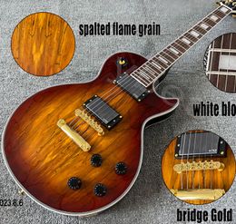 Electric guitar Spitfire top, black, brown edges, explosion, back, gold nuggets, rosewood fingerboard, block inlay, no Pickgaurd 369