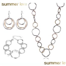 Hoop & Huggie New Fashion Design Punk Mtilayer Circle Dangle Earrings Necklace Bracelet For Women Big Round Hiphop Earring Jewellery Gi Dhokz