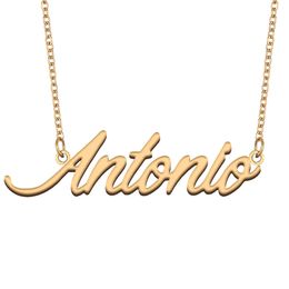 Antonio Name Necklace Gold Pendant for Women Customize Charm for Girlfriend Gifts Custom Nameplate Children Best Friends Jewelry 18k Gold Plated Stainless Steel