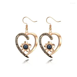 Dangle Earrings Retro Style Personality Heart-shaped Pendant Beaded Hollow Mini Geometric Ears Accessories Female Jewellery