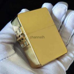 Lighters Handmade Thickened Brass Heavy Armor Retro Model Laser Double-sided Engraving Kerosene Lighter Smoking Tool YQ240221