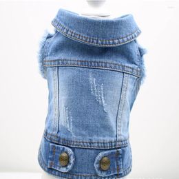 Dog Apparel Classic Denim Jacket For Small Medium Dogs Blue Elastic Washed Jean Coat Sleeveless Lapel Vest Puppy Clothes Chihuahua