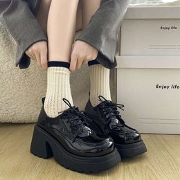 Patent Leather Chunky Platform Pumps Women 2024 Autumn High Heels Mary Jane Woman Lace Up Jk Uniform School Loafers Shoes