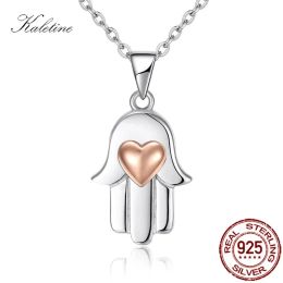 Pendants KALETINE Fashion Sterling 925 Silver Heart Necklace Lucky Hamsa Hand Charm Pendants Necklaces Women Jewellery Wholesale KLTN075