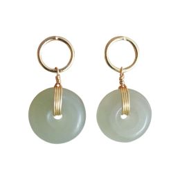 Earrings Real Natural Jade Jewellery 14K Yellow Gold Drop Earring for Women Aretes Mujer Emerald Gemstone 14 K Gold Garnet Earring Women