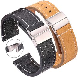 Other Watches Soft leather strap brown 18mm 20mm 22mm 24mm smartwatch strap womens bracelet denim strap deployment buckle J240222