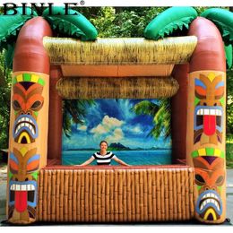 wholesale Outdoor opened 4mLx3mWx3.5mH (13.2x10x11.5ft) inflatable Tiki bar with palm tree portable drinking pub serving bars for summer beach party