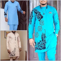 African Mens Clothing Luxury Pants Sets To Dress Full Elegant Suits Clothes For Men O-Neck 2Pc brand Costume Abaya Dashiki 240220