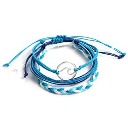 Beaded 3Pcs Set Handmade Braided Rope Mtilayer Bracelet For Women Men Fashion Wave Charm Woven Wax Friendship Diy Jewelry Drop Delive Dhckq