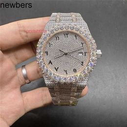 Luxury Men Ap Diamond Diamonds Watch Pass Test Quartz Movement vvs Iced Out Sapphire Diamond Watch 2tone Rose Gold Case Numerals Biger Diamond Bezel 8215 Automat