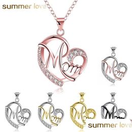 Pendant Necklaces Fashion 7 Style Heart With Zircon Mom Love Charm Necklace Family Jewelry Mother Pendant Word Gifts Wholesale New Arr Dhpdx