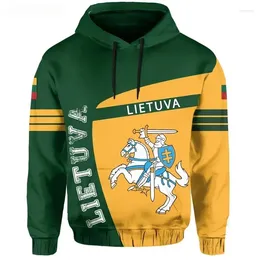 Men's Hoodies Lithuania Flag 3D Print National Emblem Hoodie Men Long Sleeve Pullover Sweatshirt Hooded Tracksuits Outwear Coat Male Clothes