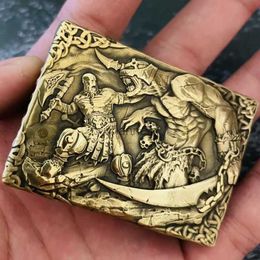 Lighters New 912 Carved Embossed Lighter Brass Samurai Fighting Beast Stone Pit Kerosene Lighter ic Collection YQ240222