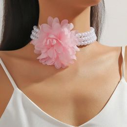 Choker Lace Flower Women's Necklace Exaggerated Fashion Imitation Pearl Multi-layered Luxury Banquet Clavicle Chain For Femme Jewelry